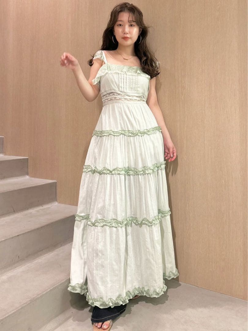 リリーブラウン LILY BROWN ティアードフリルキャミワンピース ミント1