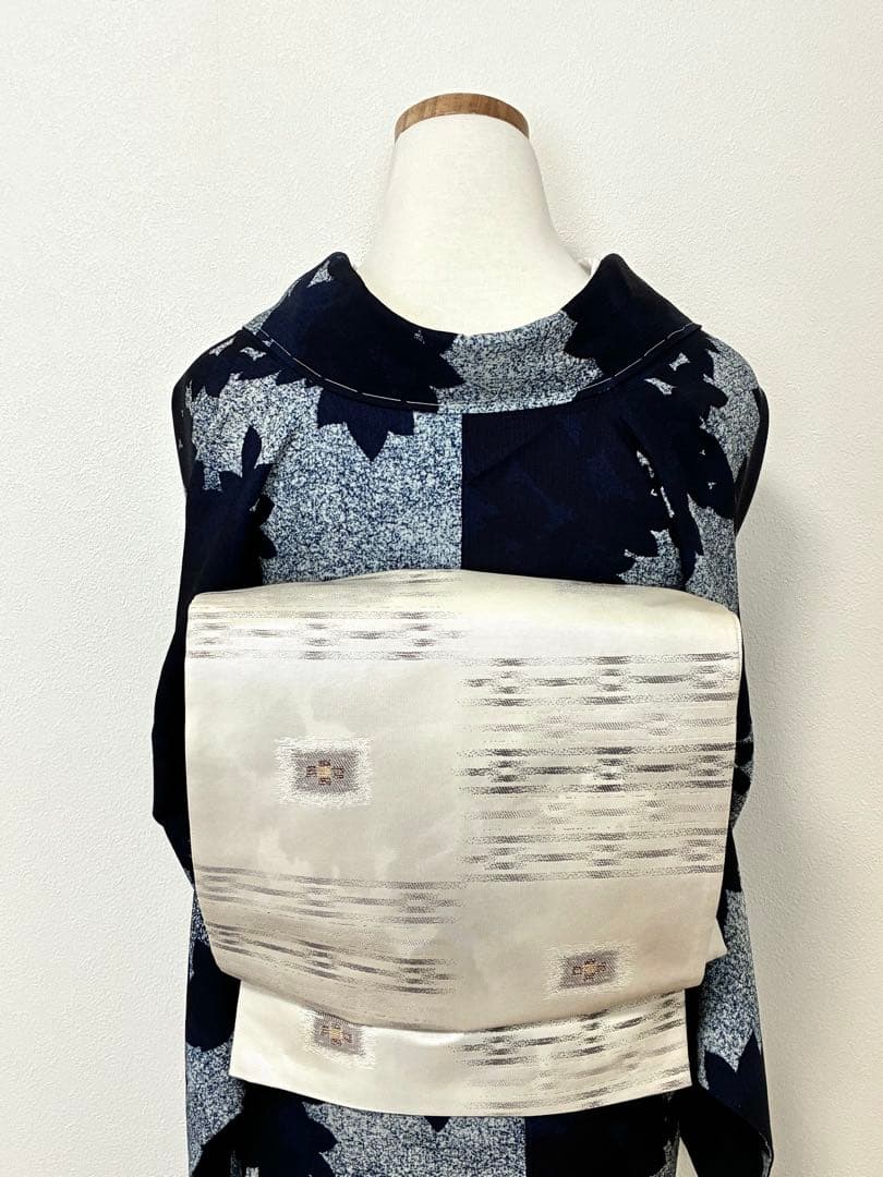 年末年始セール！　小紋　藍染　リーフ模様　裄67cm 正絹