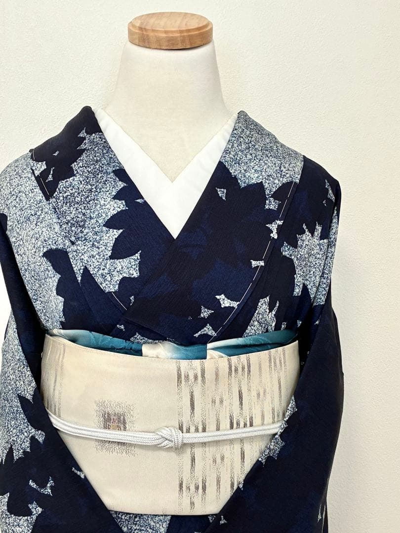 年末年始セール！　小紋　藍染　リーフ模様　裄67cm 正絹