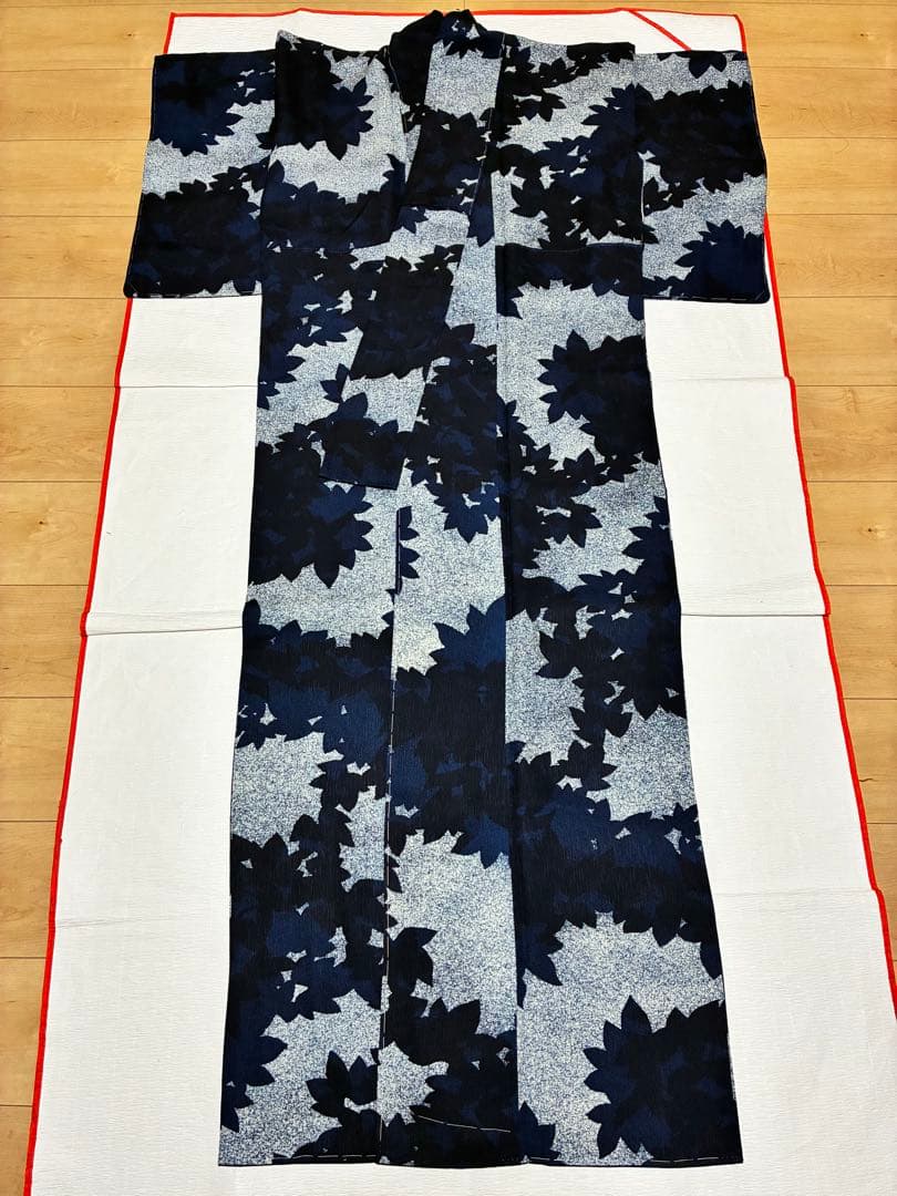 年末年始セール！　小紋　藍染　リーフ模様　裄67cm 正絹
