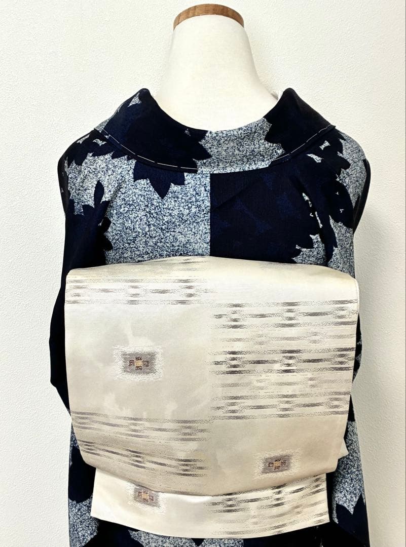 年末年始セール！　小紋　藍染　リーフ模様　裄67cm 正絹