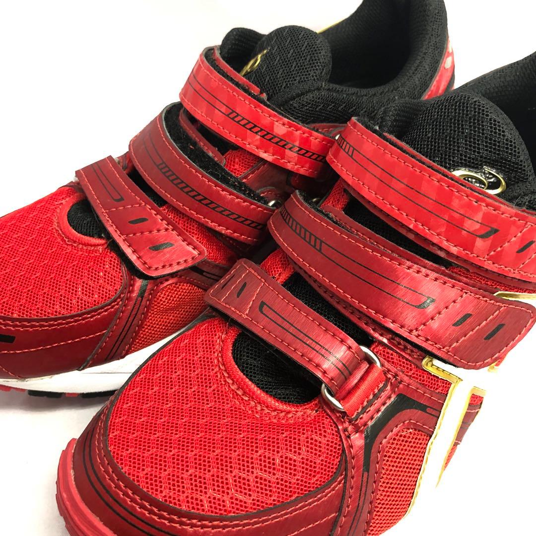 64】asics トレーニング シューズ 赤 3本ベルト 25cm アシックス