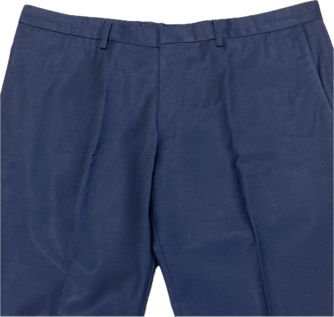 美品★ヒューゴボス♂ストレッチウールシングル2Bスーツ★微光沢濃紺