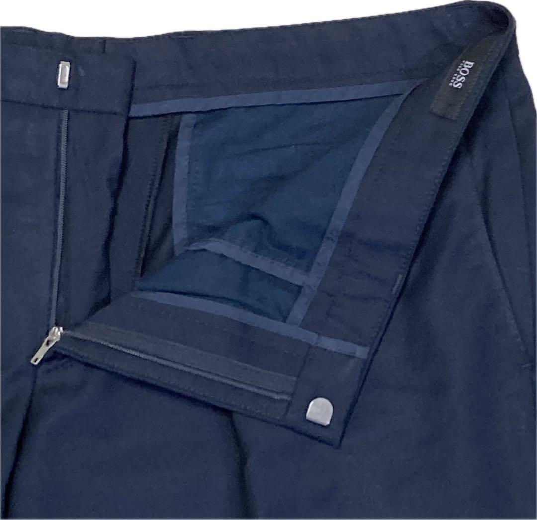 美品★ヒューゴボス♂ストレッチウールシングル2Bスーツ★微光沢濃紺