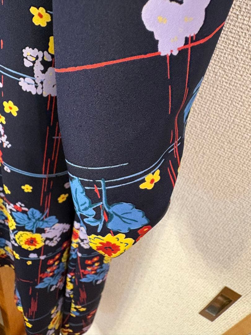 ミュベールワーク フラワープリント ドット フリル ロングワンピース　38