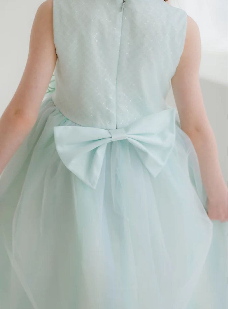 【DRESCCO】ミントブルーバイアスチェックスパンコールロングドレス