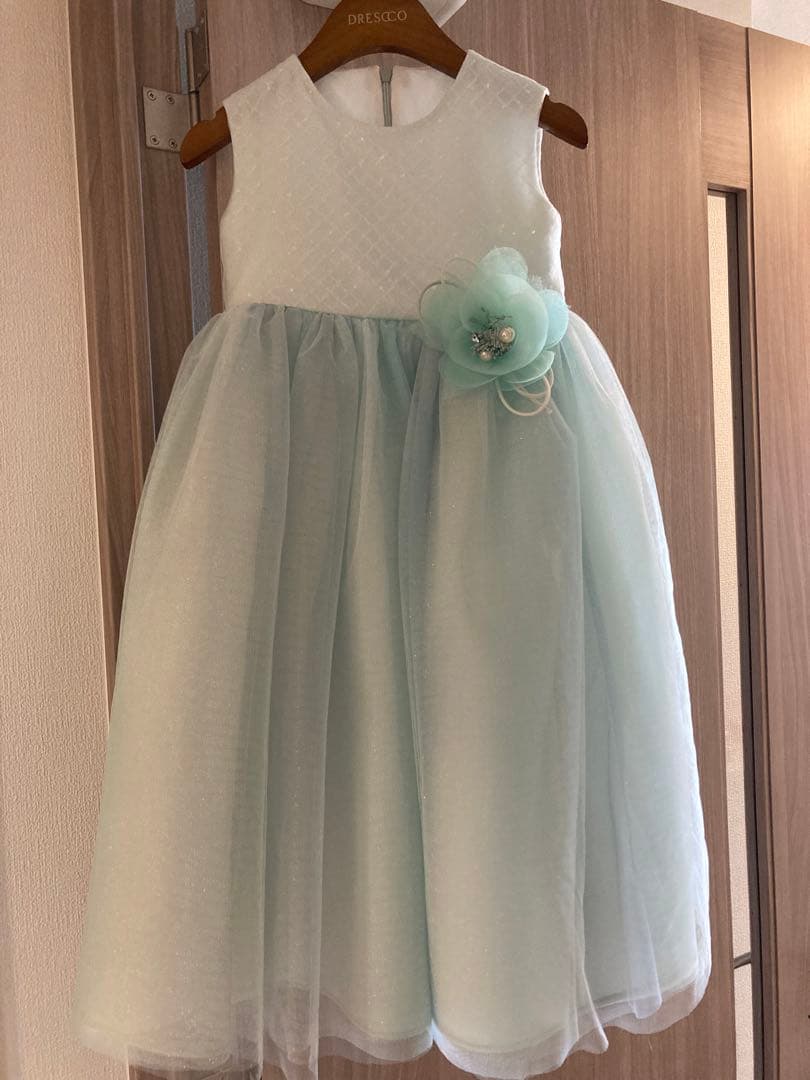 【DRESCCO】ミントブルーバイアスチェックスパンコールロングドレス