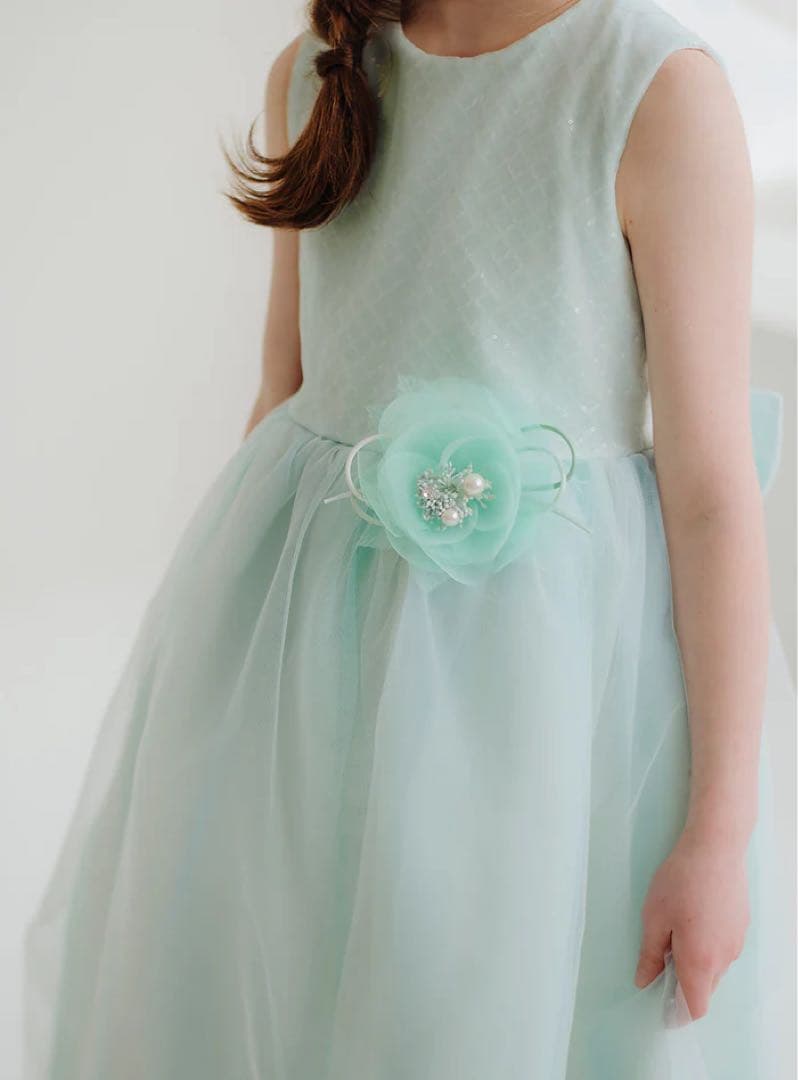 【DRESCCO】ミントブルーバイアスチェックスパンコールロングドレス