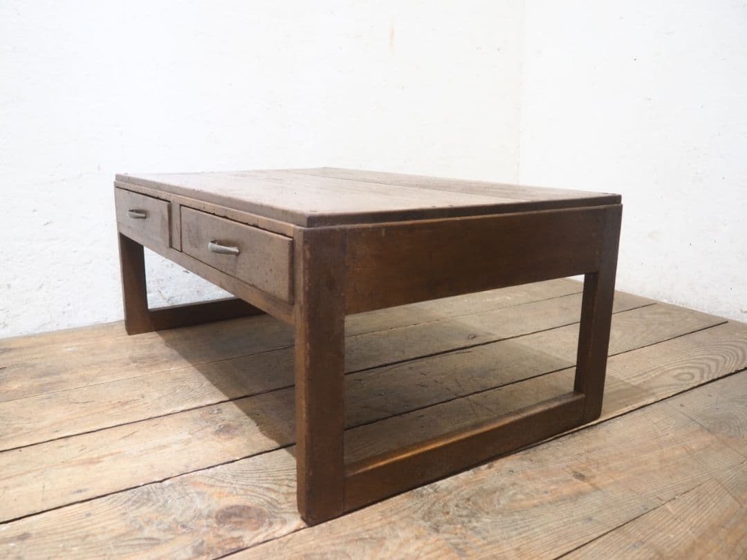 1208　アンティーク　文机　ローテーブル　座卓　ちゃぶ台 レトロ　展示台　引出