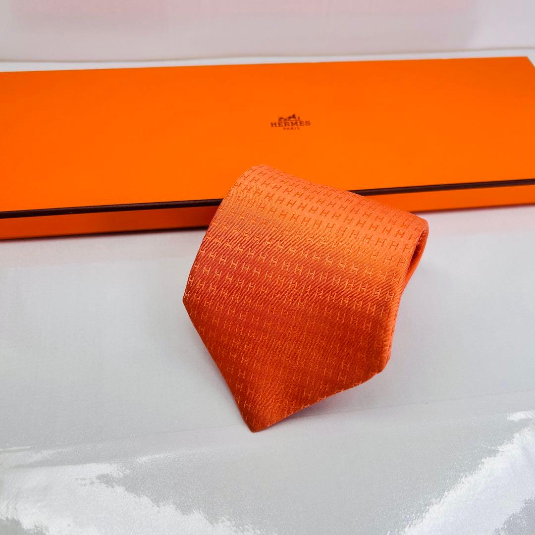 HERMES エルメス 美品 ネクタイ ファソネ H柄 H織 人気 刺繍