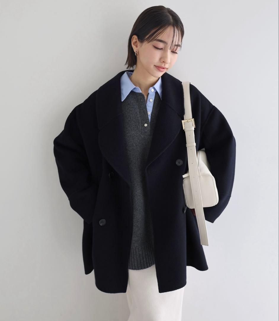 and me / evernavy ウールリバーPコート　ネイビー　M
