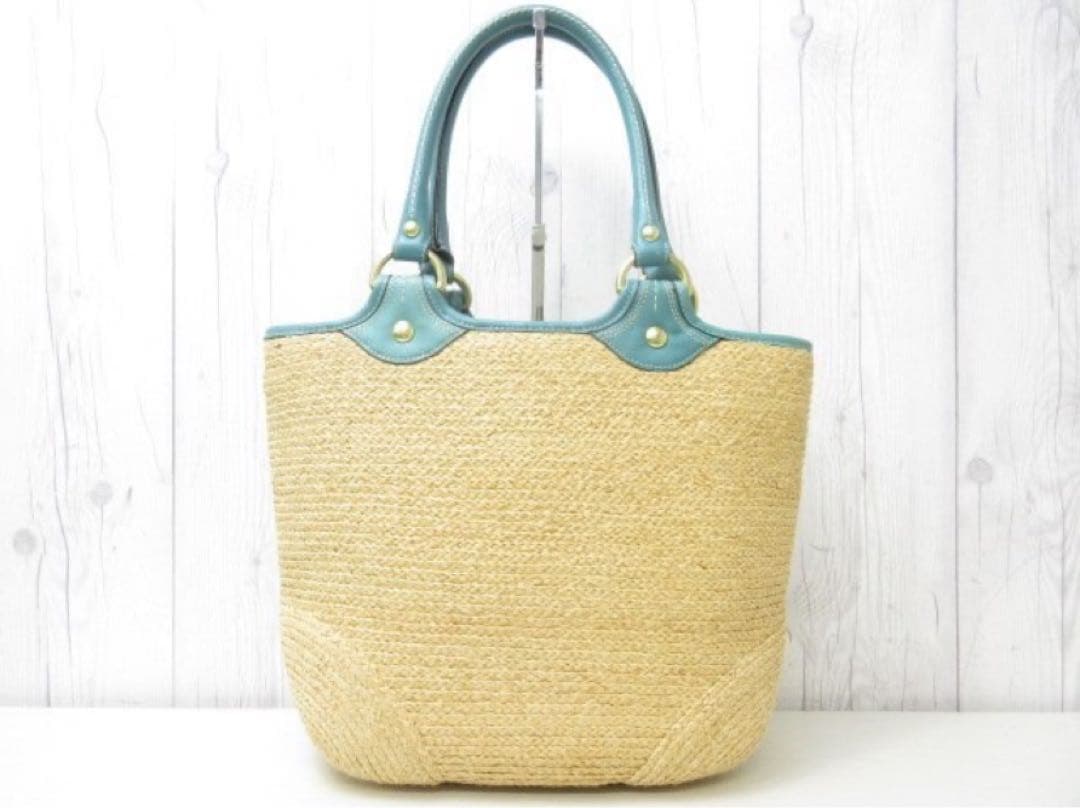 美品☆コーチ　かごバッグ　トートバッグ　レディース　レザー　ターコイズ