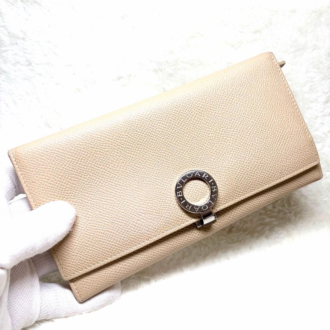 BVLGARI ブルガリ ビーゼロワン サークルロゴ 長財布 シボ革 ベージュ
