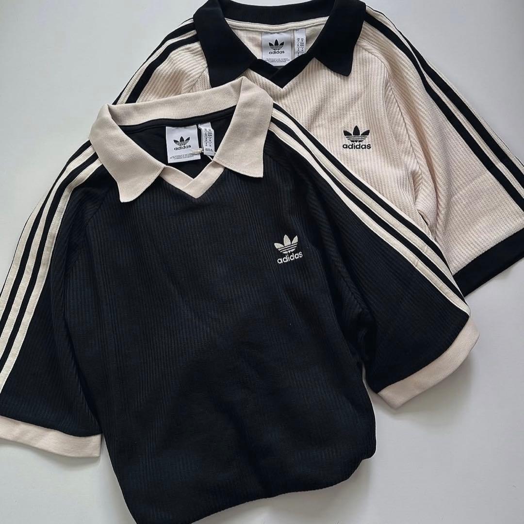 新品XS⭐️adidas ワッフル ショートスリーブ ポロシャツ ブラック×白