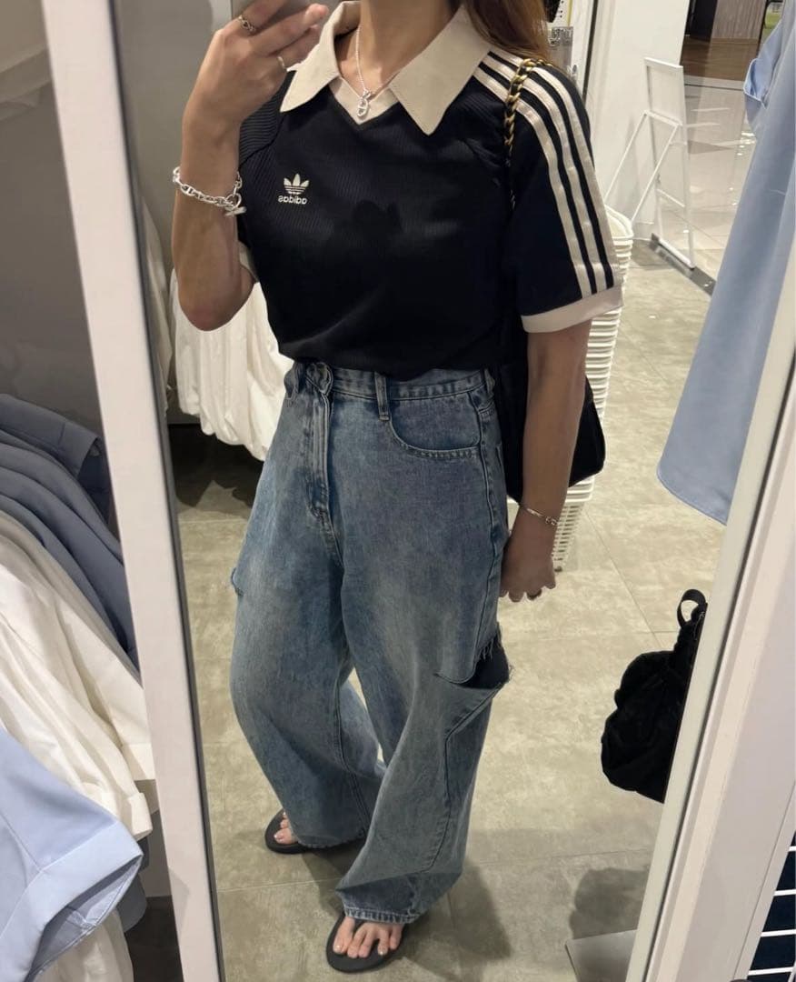 新品XS⭐️adidas ワッフル ショートスリーブ ポロシャツ ブラック×白