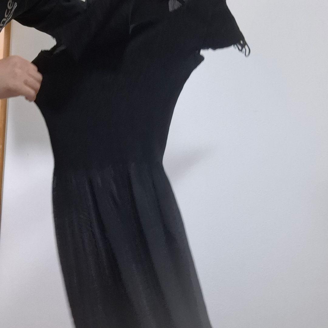 スペッチオ 日本製 シャトルプリーツ ロングワンピース 脇デザイン 黒 40