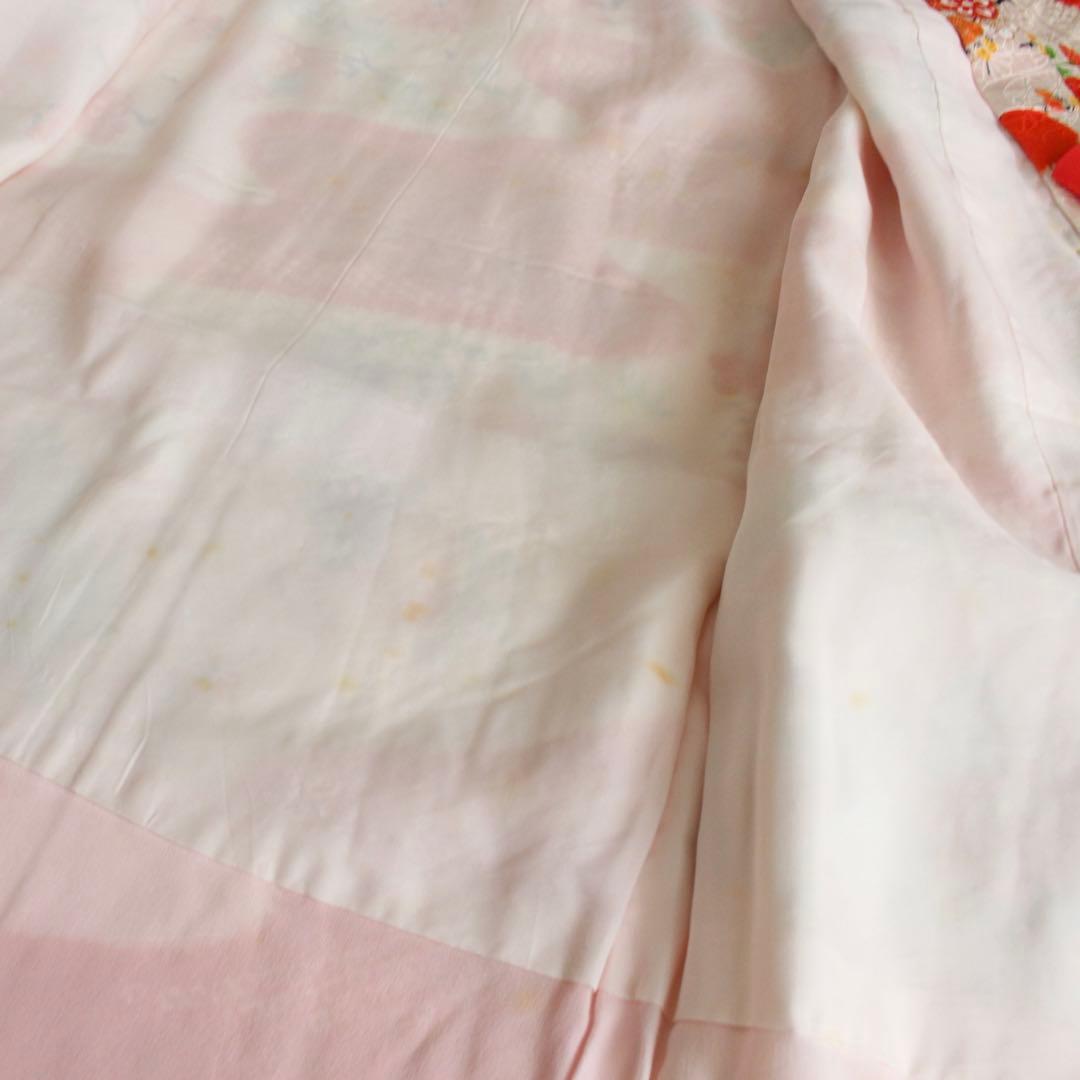 七五三 3歳 子供 女の子 正絹 オレンジ 着物 被布 セット