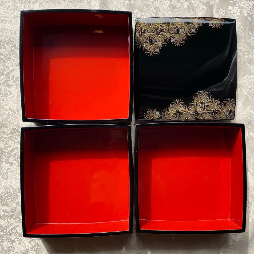 輪島塗 三段重 寿松沈金　うるし工芸 なかたに　共箱付き