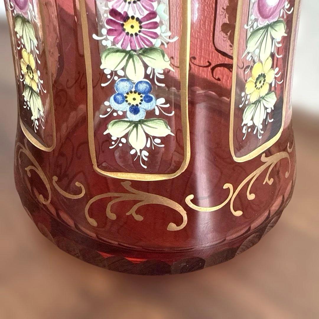 ボヘミアンガラス　花瓶　ボヘミアグラス　ボヘミアングラス　アンティーク