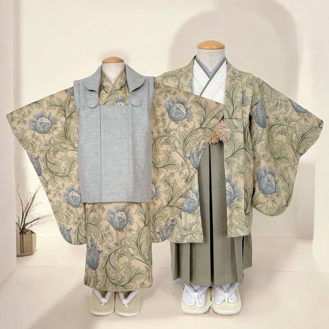 みのむし★おまとめ［アネモネH］被布セット+羽織袴ꕤハンドメイドꕤ七五三