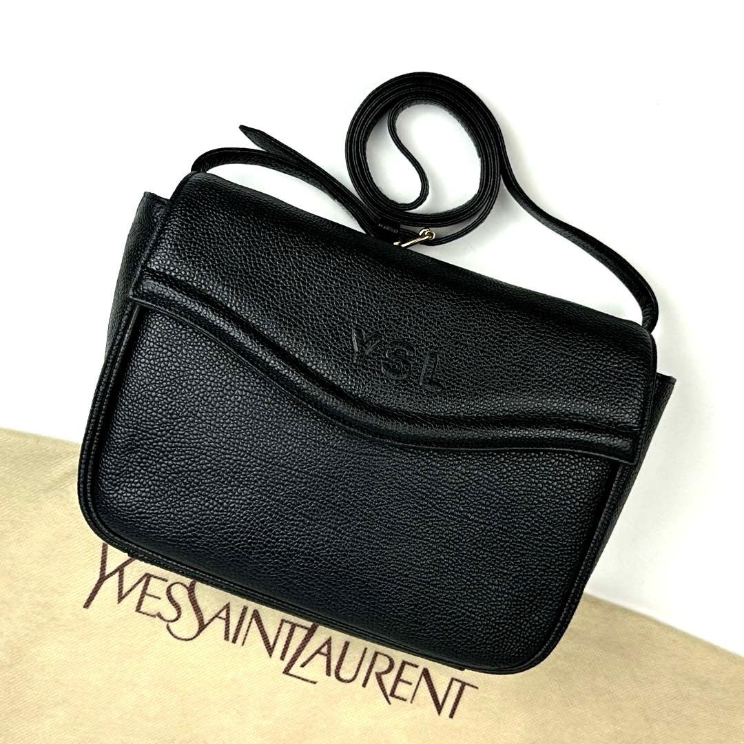 美品■イヴサンローラン　ショルダーバッグ　2way　YSL　エンボス　レザー　黒
