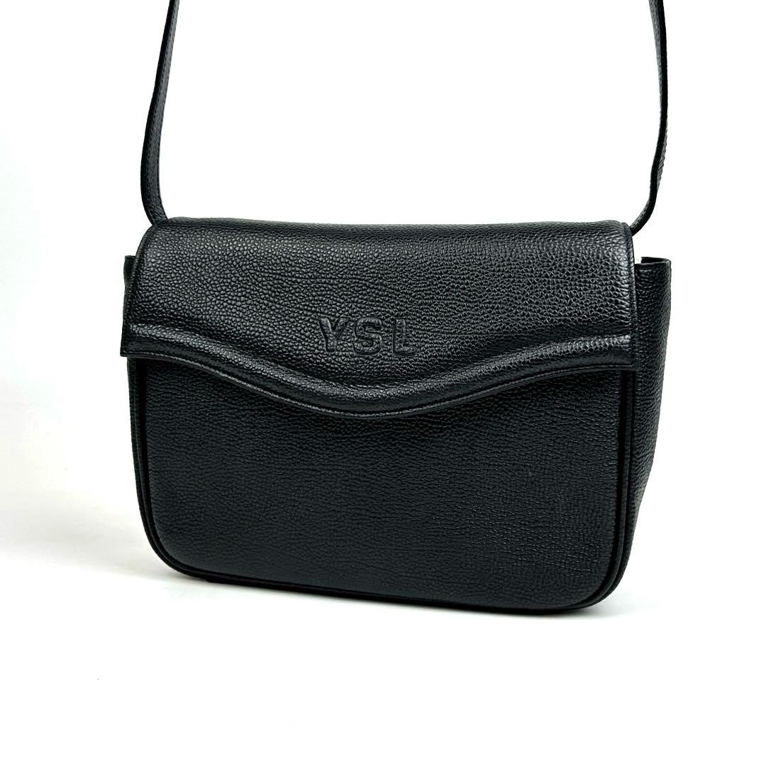 美品■イヴサンローラン　ショルダーバッグ　2way　YSL　エンボス　レザー　黒
