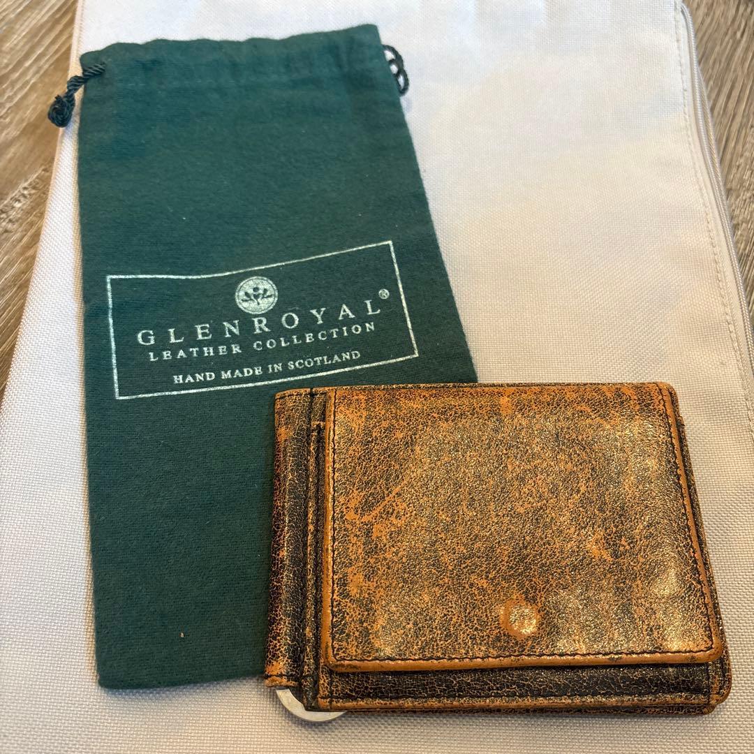 美品　グレンロイヤルGLEN レザー 二つ折り財布　マネークリップ