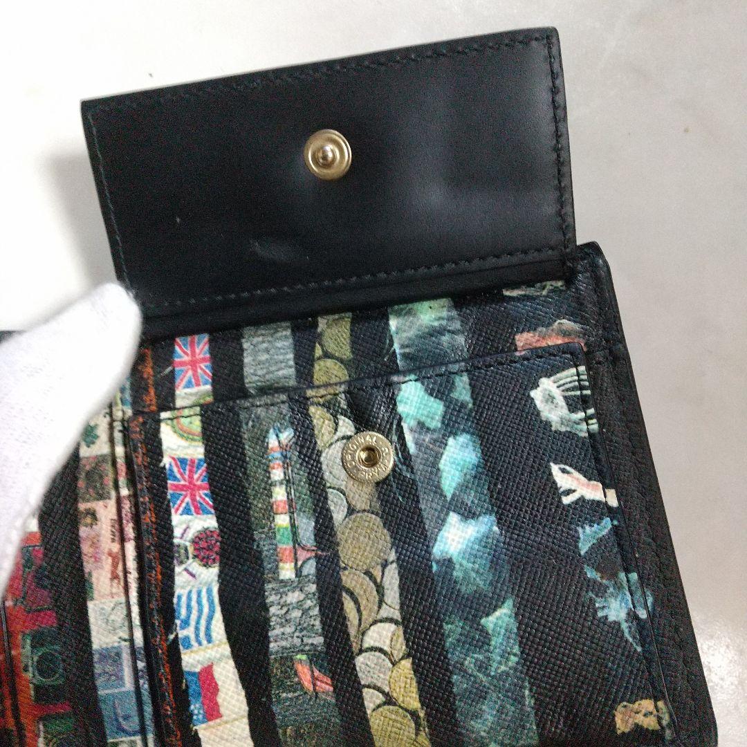 Paul Smith ポールスミス 中古美品 イタリア製 折り財布 レア柄 黒