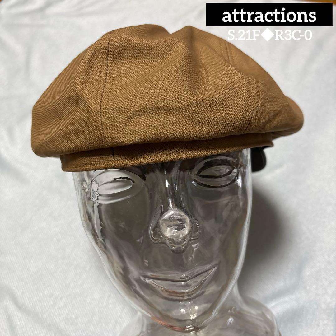 Attractions アトラクションズ　豪華本革＋綿 ブラウン キャスケット帽