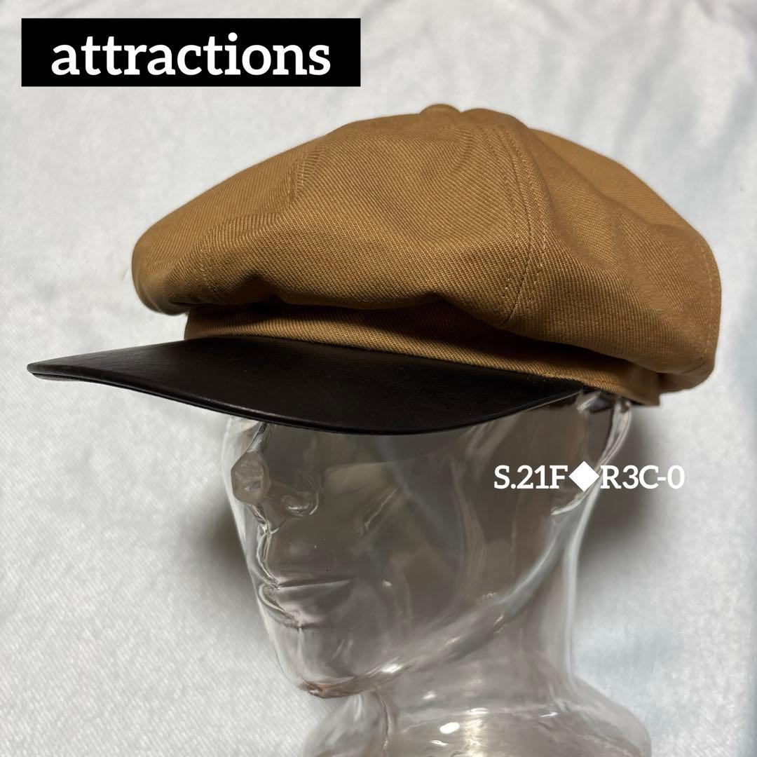 Attractions アトラクションズ　豪華本革＋綿 ブラウン キャスケット帽