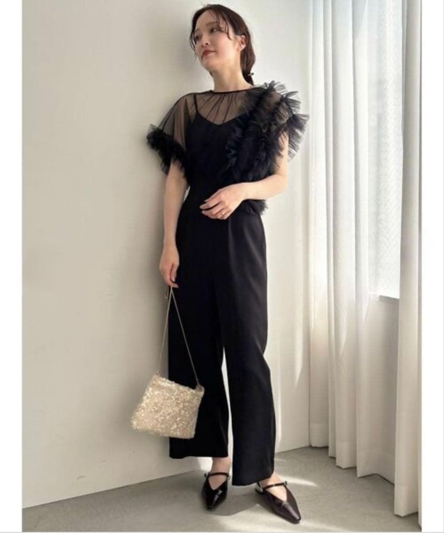 ラグナムーン チュールフリル パンツドレス オールインワン S オケージョン 黒