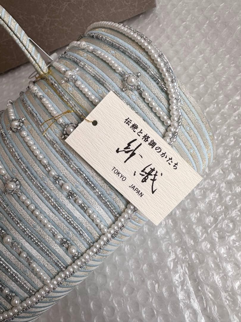 b12 【Lサイズ】未使用 紗織 ビーズ 和装 バッグ 草履 セット