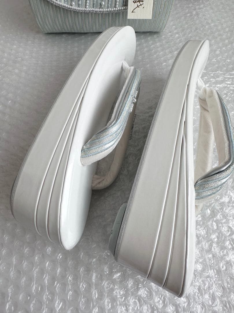 b12 【Lサイズ】未使用 紗織 ビーズ 和装 バッグ 草履 セット