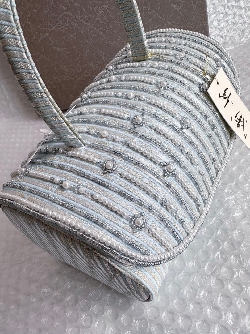 b12 【Lサイズ】未使用 紗織 ビーズ 和装 バッグ 草履 セット