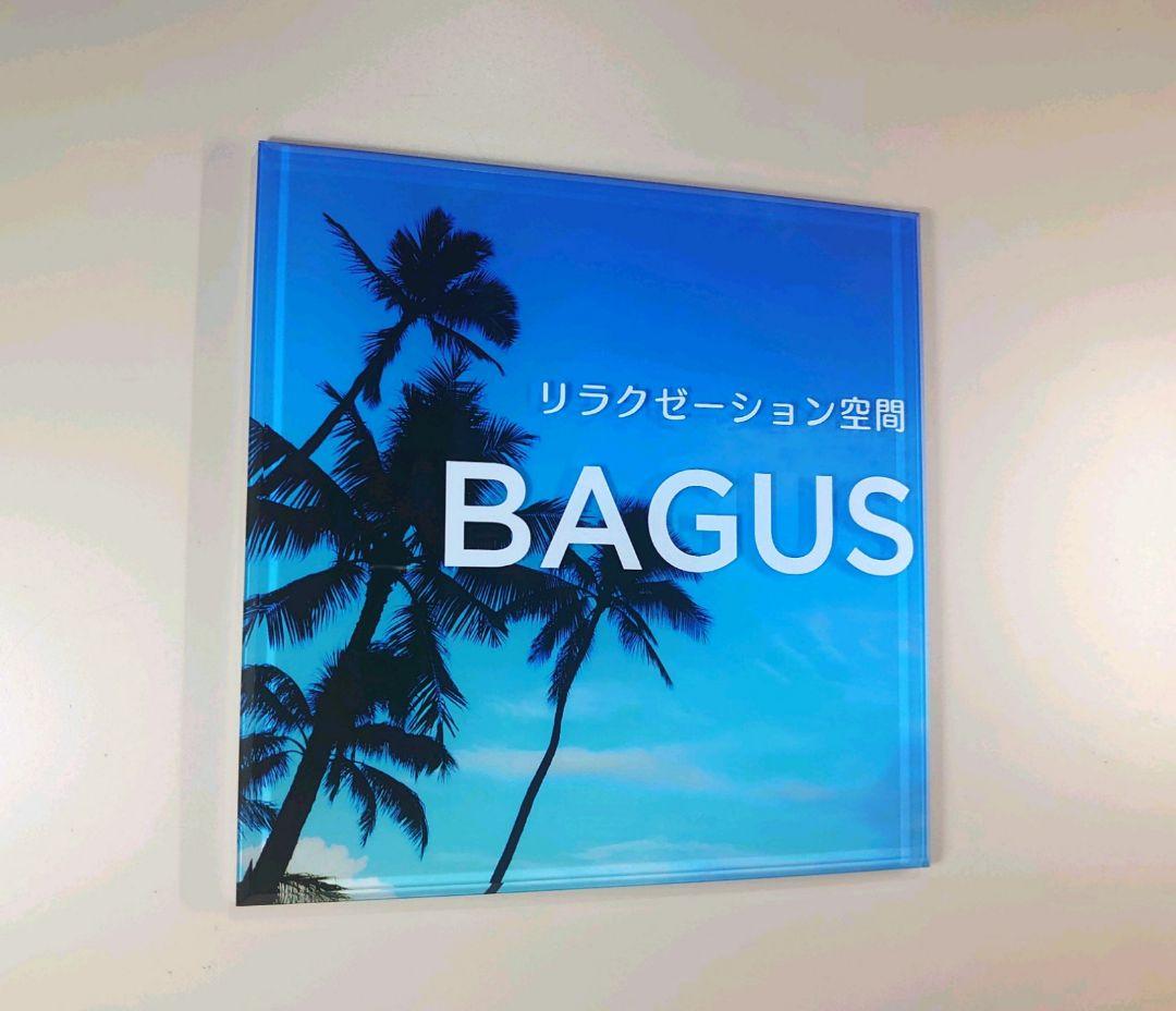 ちょこりんちょこたん＊青空とヤシの木背景アクリル表札＊45度斜めカット