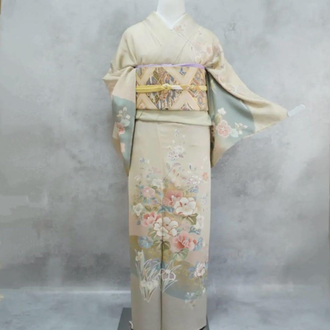 訪問着フルセット　263正絹　入学式　お宮参り【訪問着、袋帯、帯締め、帯揚げ】