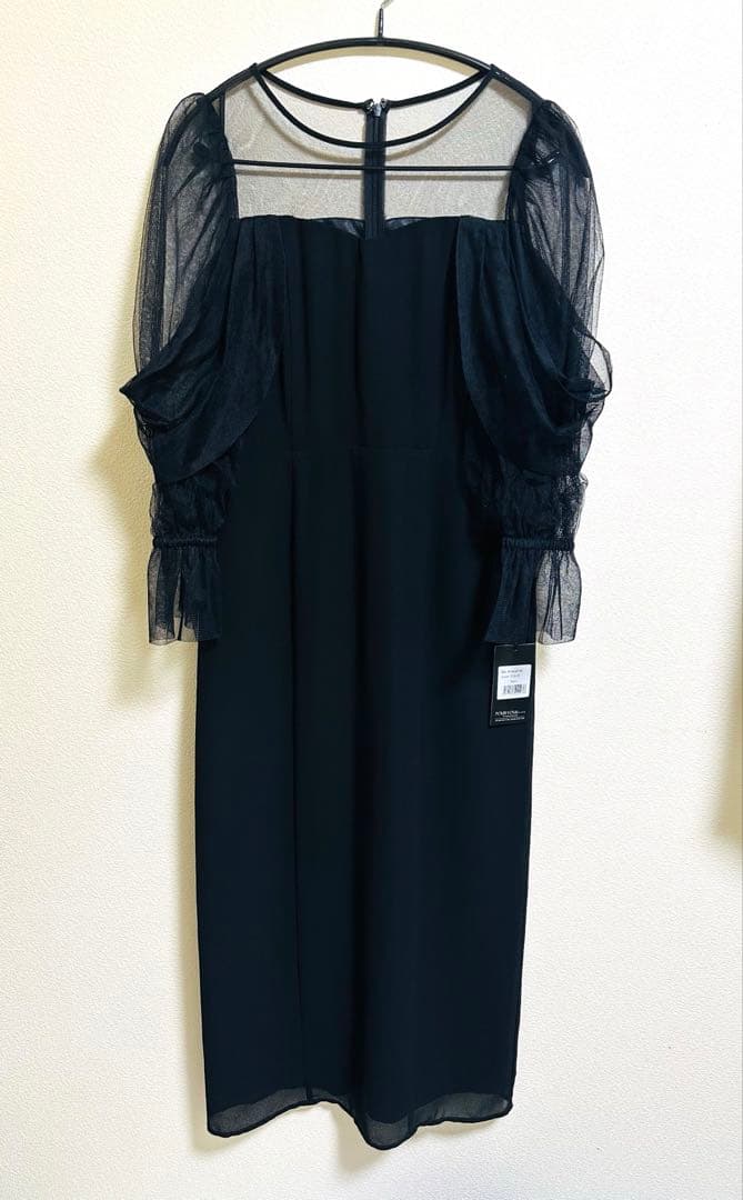 atlo エレガントチュール袖黒ドレス 新品