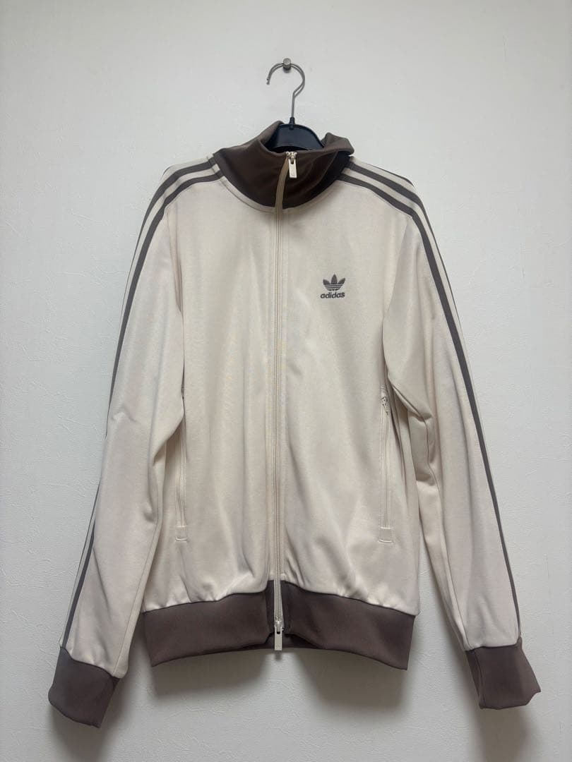 adidas 3ストライプジャージ ホワイト/ブラウン M