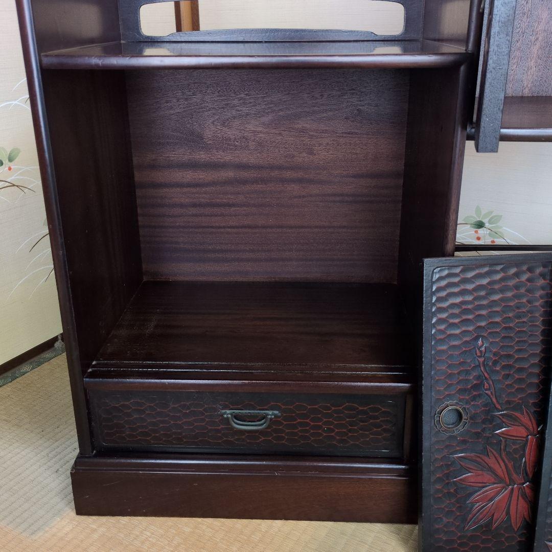 昭和レトロ 鎌倉彫 茶箪笥 和製 飾り棚 シェルフ アンティーク 骨董