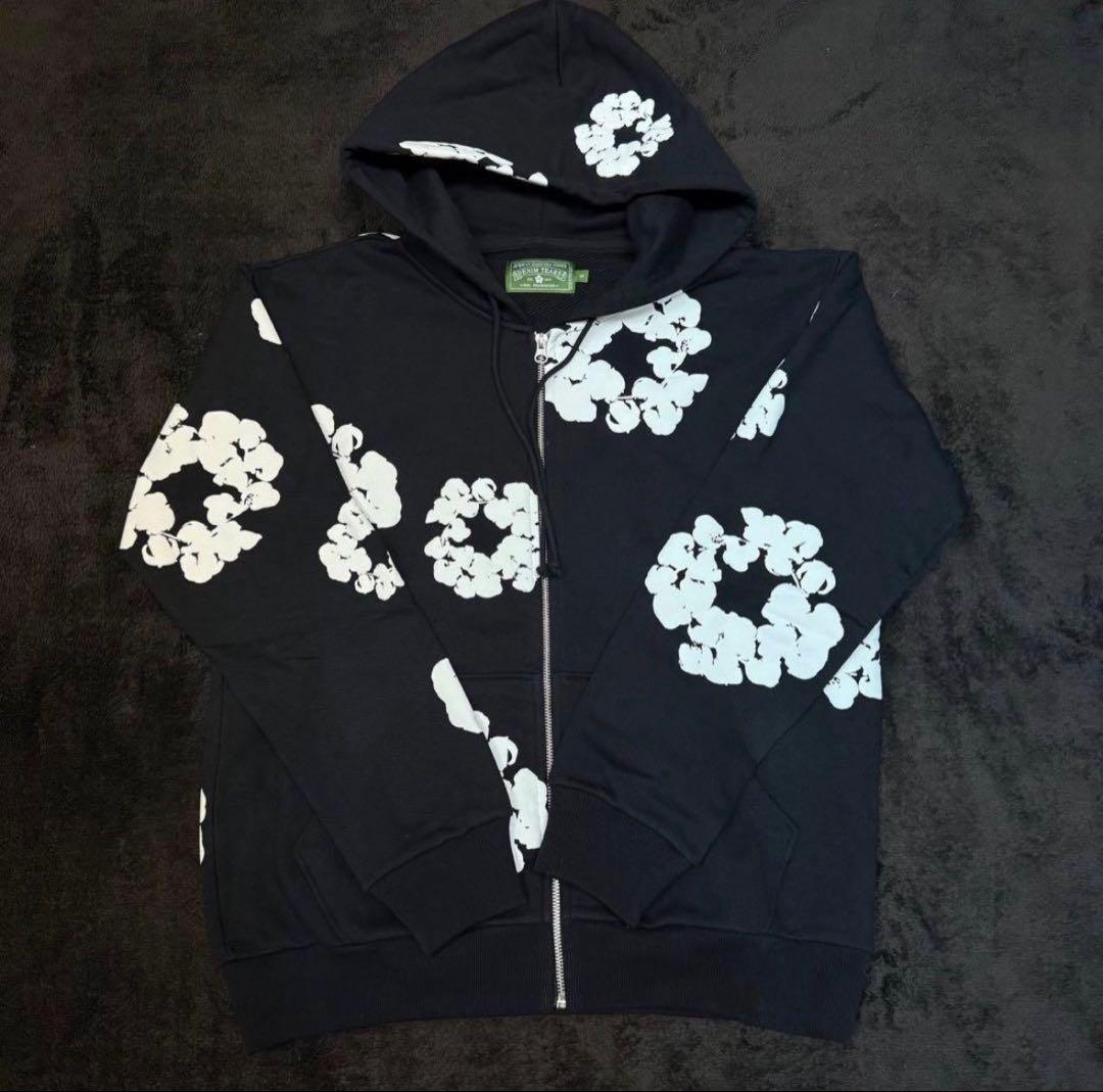 DENIM TEARS ブラックジップアップフーディ L