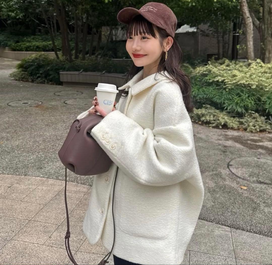 ステンカラーシャギーミドルコート