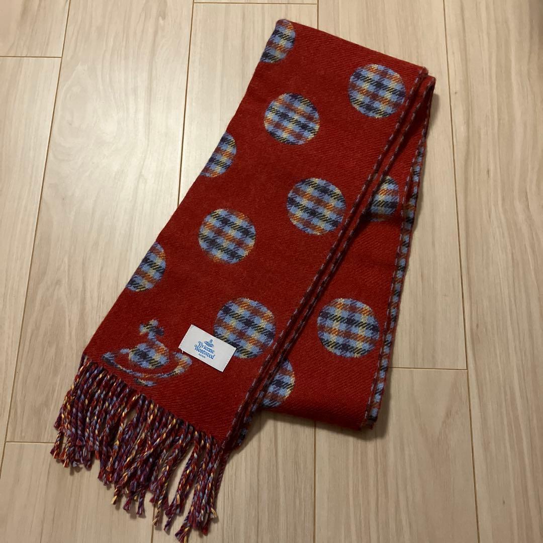 Vivienne Westwood ドット柄マフラー　赤オーブ
