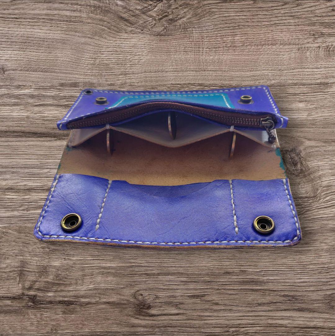 トラッカーウォレット 手染め 青×紫