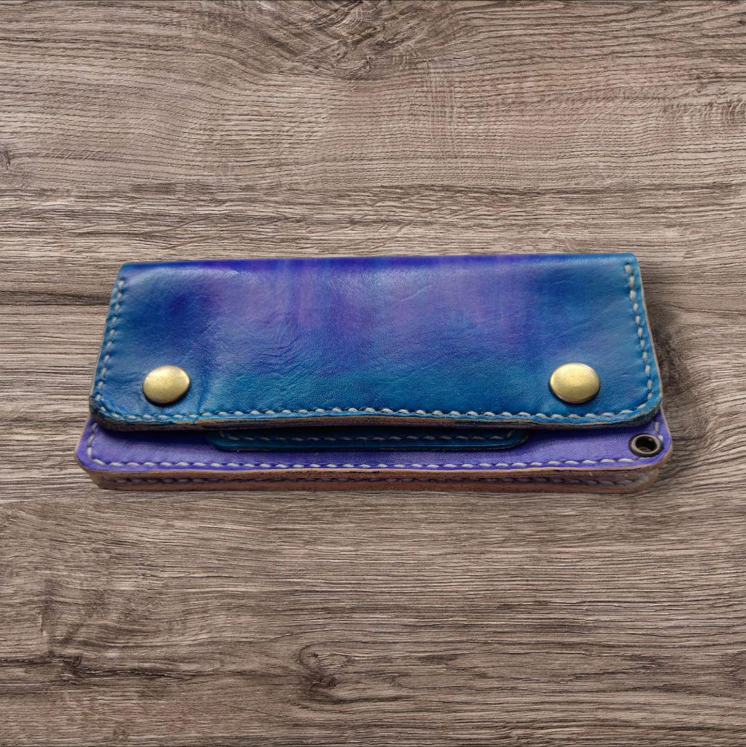 トラッカーウォレット 手染め 青×紫