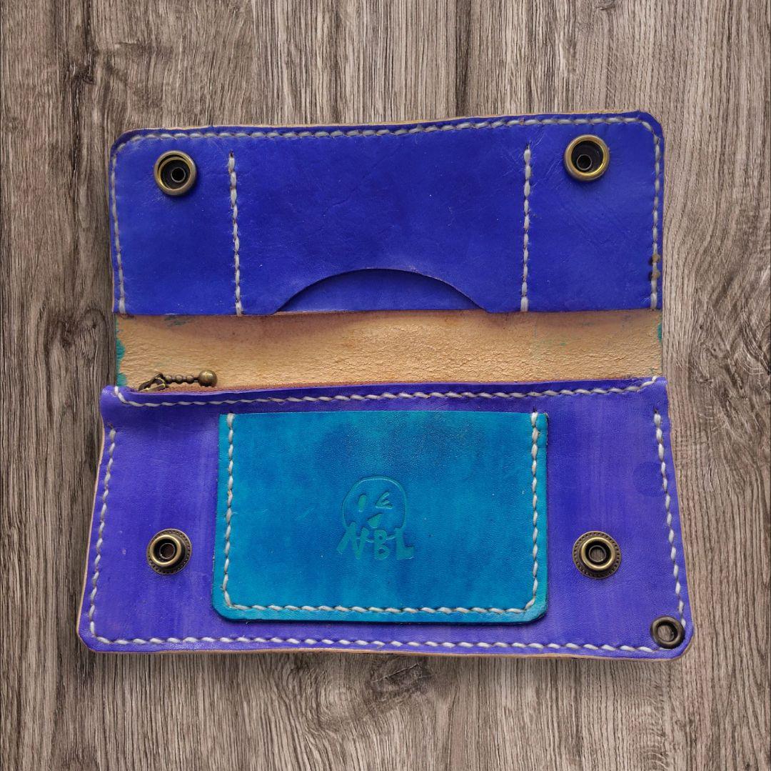 トラッカーウォレット 手染め 青×紫