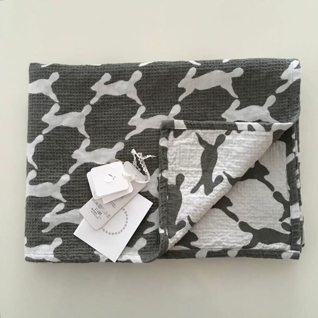 【希少】ミナペルホネン ブランケットコットン　run run run グレー