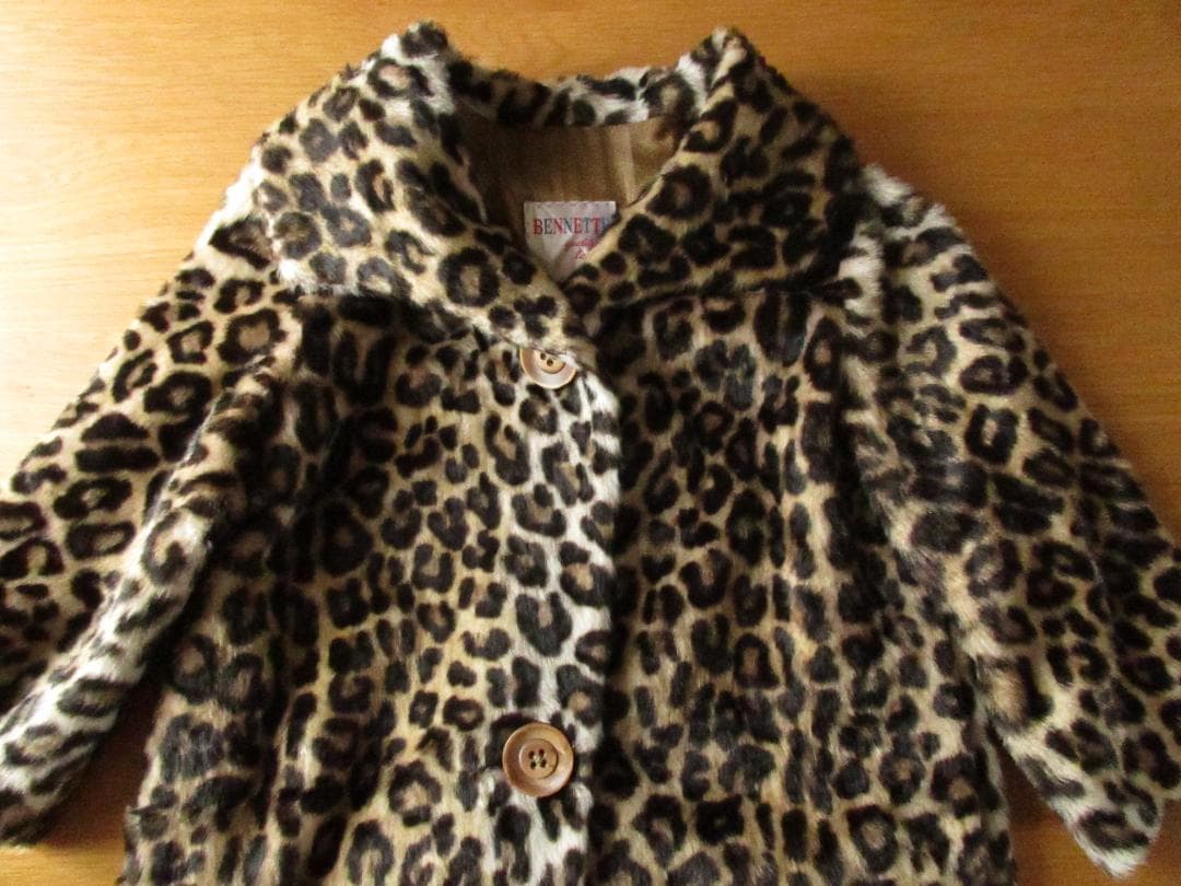 ★BENNETTE推定'70-'80sレオパード柄ビンテージファーコートS