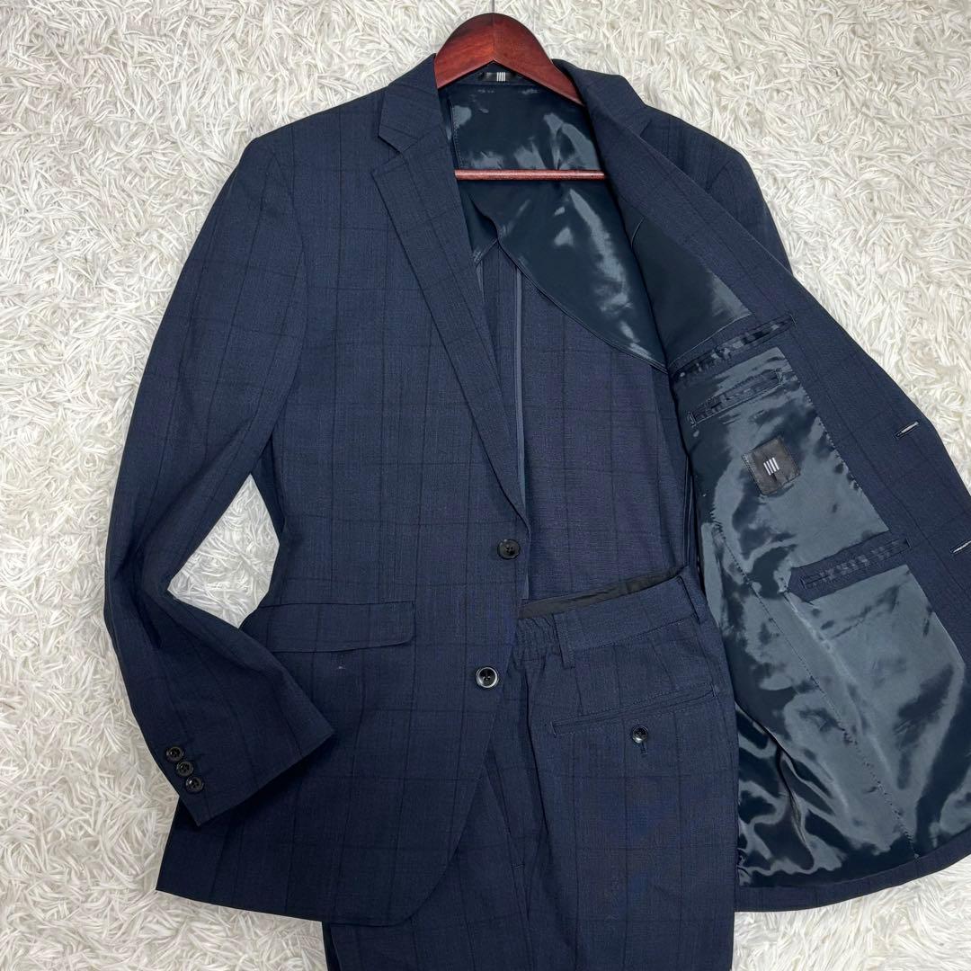 美品✨SUIT SELECT スーツ セットアップ 4S チェック 紺 A6
