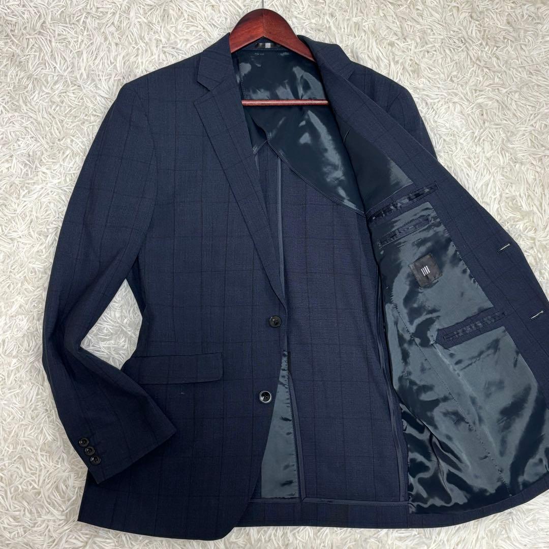 美品✨SUIT SELECT スーツ セットアップ 4S チェック 紺 A6