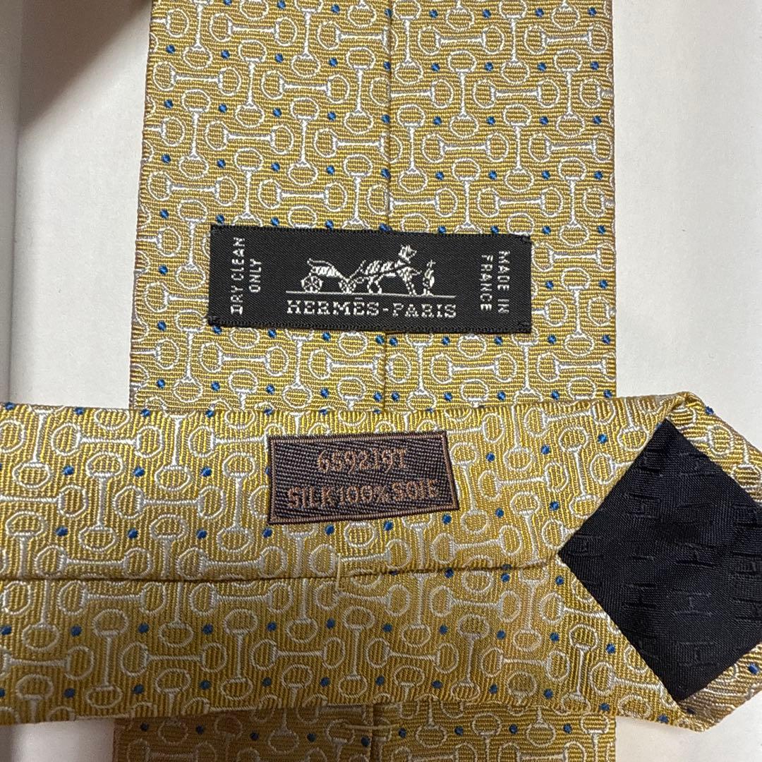 美品　エルメス　ネクタイ　金　シェーヌダンクル　シルクジャガード　派手　結婚式